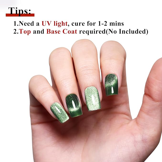 Imtiti 10ml Green Cat Eye Gel Nail Polish Long Lasting Soak Off UV Led Gel Polish Salon DIY at Home with Magnetic Stick Gift for Women 1Pcs
