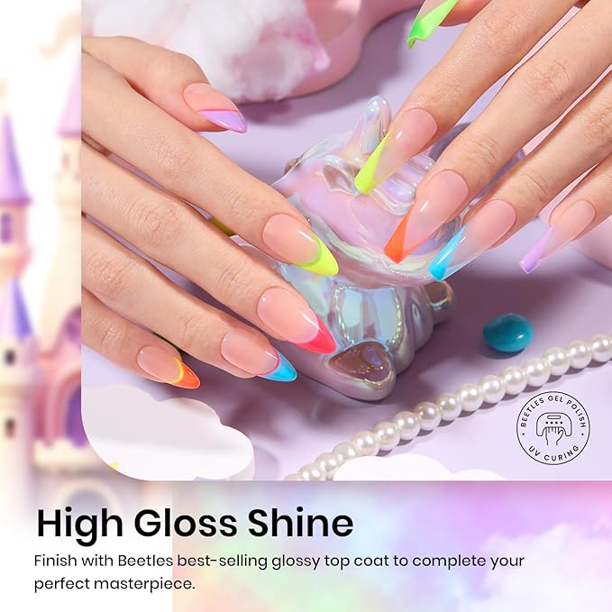 Beetles Neon Gel Nail Polish Set, Summer Gel Polish Kit 6 Colors Hot Pink Orange Yellow Green Blue Purple Soak Off UV Nail Lamp Design Manicure Gift for Women Girls Rainbow Kingdom