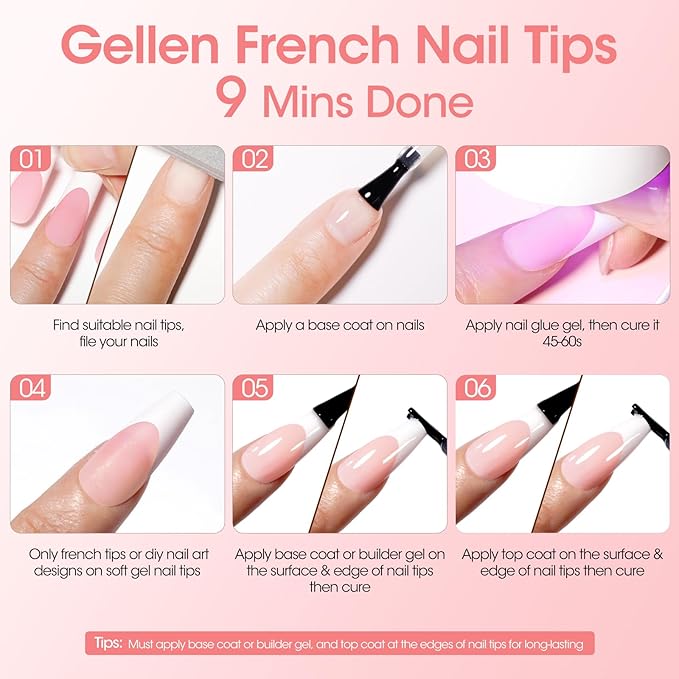 Gellen Short French Tip Press on Nails - Square Gel Nail Tips Press on Nails Short, No Fade Out Acrylic Fake Nails, 150pcs Seamless Fit Glue one Nails, Classic White