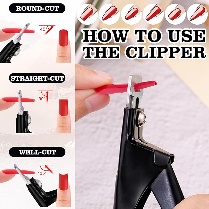 Black Metal Premium Adjustable Nail Clippers with Magnet Sizers for Acrylic Nails, Professional Stainless Steel Fake False Nail Tip Clipper Cutter Trimmer, Manicure Tool for Salon Home Nail Art