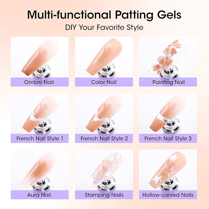 GELLEN Nude Patting Gel Polish, Cream Cushion Gradient Painting Gel for Ombre Aura, French Nail Art, Pat Paint Gel for Drawing Liner with Silicone Brush & 36pcs French Tip Guide