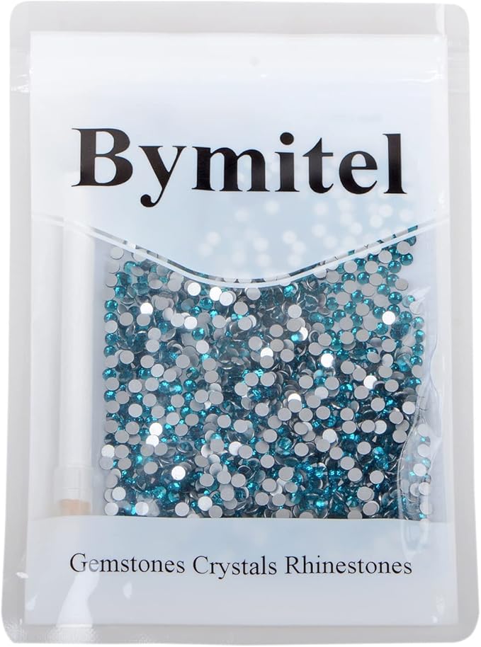 1440PCS Art Nail Rhinestones Non Hotfix Glue Fix Round Crystals Glass Flatback for DIY Jewelry Making with one Picking Pen (ss12 1440pcs, Blue Zircon)