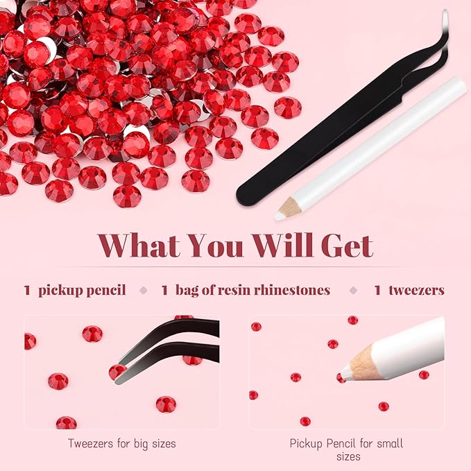 1500PCS 6mm Resin Rhinestones Bulk for Crafting (Red), Flatback Bedazzling Crystals for Crafts DIY Nail Decoration, Gems Charms for Tumbler Shoes Clothing Fabric with Pickup Pen and Tweezers