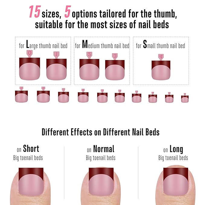 NOVO OVO Halloween Christmas Fall Autumn Colorful French Tip Toe Nail Tips Press on 8 MIXED WINTER COLOR, Sharp Square Toenail BERRY PINK Toenail Extension, Full Cover Acrylic DIY x 15 Sizes 240 pcs