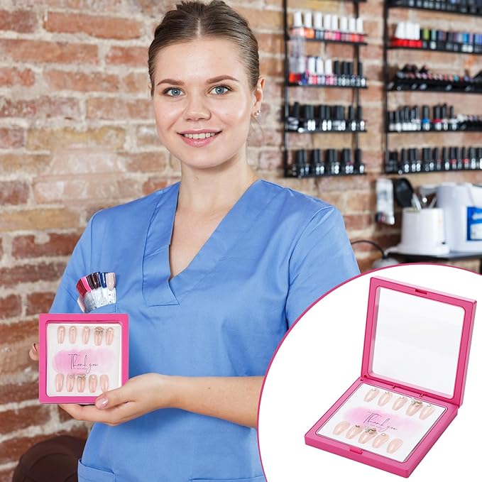 meekoo 30 Pcs Press on Nail Packaging Box with 90 Pcs Adhesive Double Sided Tape Artificial Nail Display Case Storage Container Box Acrylic Packaging Organizer for Home Salon Art (Rose Red)