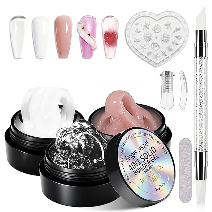3D Gel Nail Art Kit-Solid Builder Gel for Nails 3D Sculpting Carving Building Modeling Hard Extension for Beginner DIY Salon at Home Cured Needed