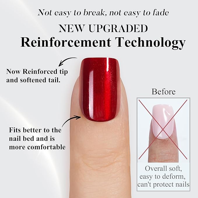 Red Press on Nails Short, Jofay Fashion Soft Gel Fake Nails, Cat Eye Press on Nails, Reusable & Natural Acrylic False Nails, Stick on Nails for Women Girls Gift, Glue on Nails Kit 32 Pcs