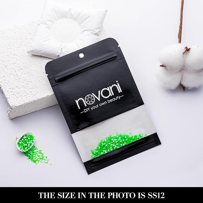 Novani 3000 Pieces Flatback Rhinestones Glass Round Gems Neon-Green Crystals for Nail Art DIY Crafts Clothes Shoes,SS6,1.9-2.0mm