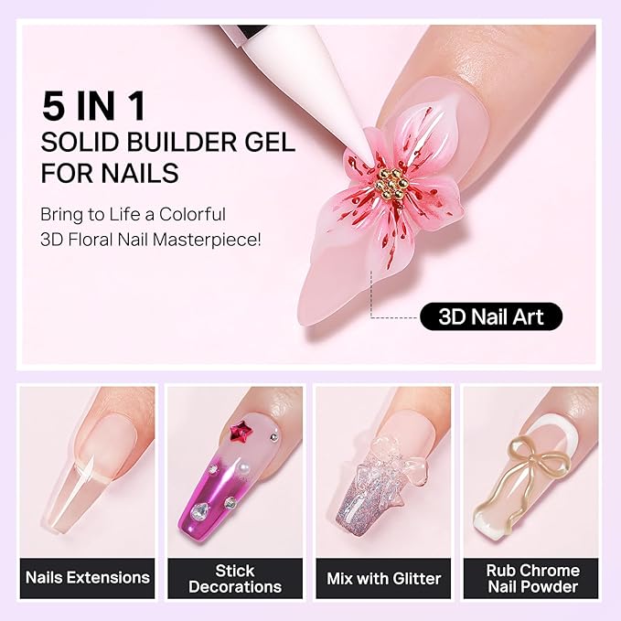 MIZHSE 3D Nail Art Gel Clear and White Solid Builder Gel for Nails Non-Sticky Sculpting Hard Gels with Dual Form for 3D Carving Patterns Flowers Nail Art Design Home DIY Manicure for Women