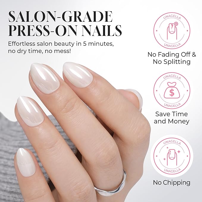 UNA GELLA 32Pcs Soft Gel Press on Nails - 16 Sizes Silver Chrome Mirror Almond Glue on Nails, Reusable Metallic Short Almond False Nails, Full Cover Acrylic Nail Kit for Women DIY Home Manicure