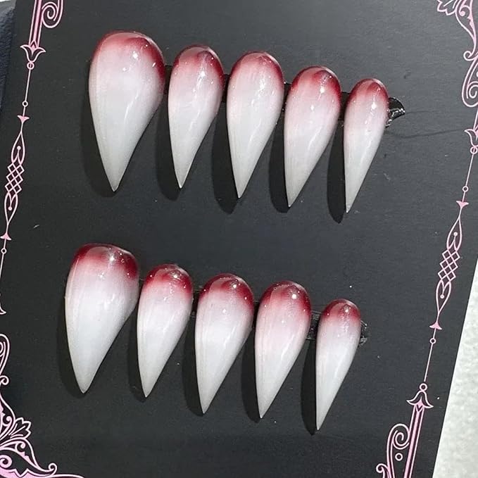 Halloween Press Claw on Nails Long Short Medium Curved Stiletto Handmade Gothic Design Horror Vampire False Nails Dragon Cat Claw Press on Nails Glossy Glue on Nail Thick Acrylic False Nails