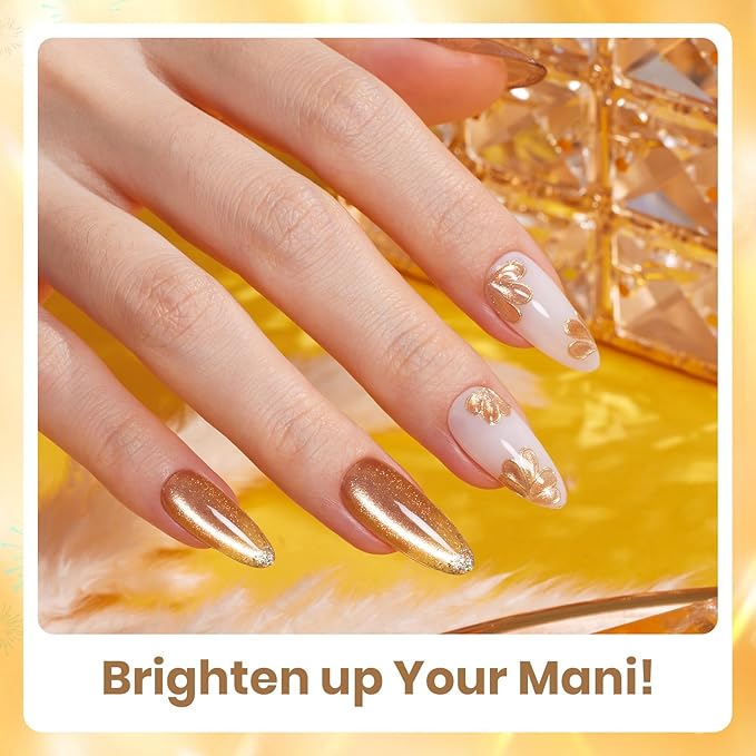 beetles Glitter Gel Polish Set - Daring Glow Collection, Gold Cat Eye Gel Colors Red Gold Glitter Shimmer Yellow Orange Nails Art Soak off Uv LED Manicure Nail Trend Gift for Women