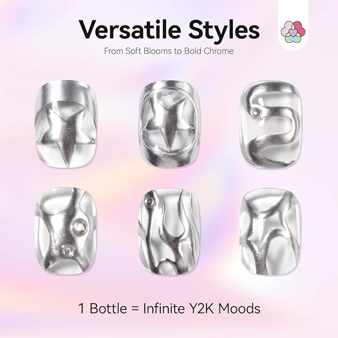 SAVILAND Silver Metallic Nail Polish: 15ml Chrome Nail Polish No UV Lamp Needed Mirror Gel Nails Polish Metal Blooming Gel Polish Air Quick Dry Spreading Effect Nails Art Design