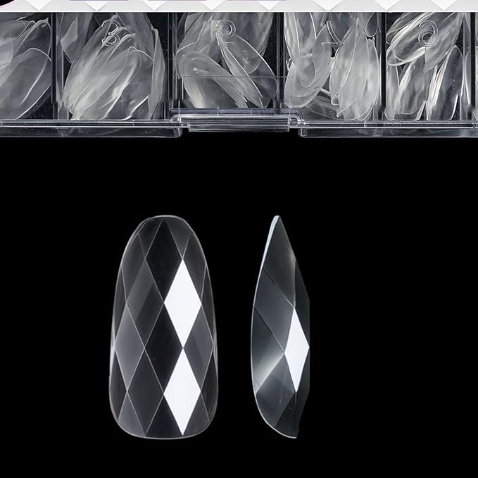 3D Diamond Shaped Polygel Nail, Extension Clear Full Cover False Nail Tips, Hybrid Gel Acrylic Nail, Diamond Fake Nails, 14 Sizes Building Artificial Press on Nail (style 2, 140pcs)