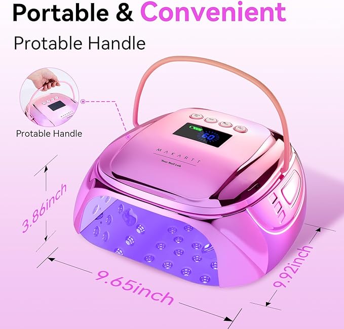 Makartt UV Nail Lamp – 30W Fast Curing UV Light with Handle Rechargeable Cordless Nail Dryer for Gel Polish with 45 Beads Dual Lights 4 Timers LCD Smart Sensor for Nail Art Design(Gradient Purple)