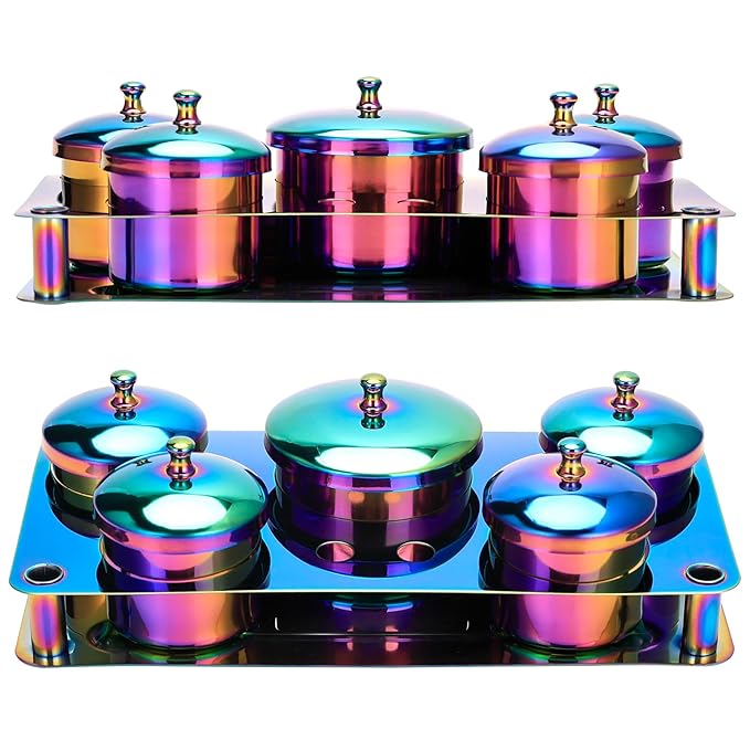 Acrylic Liquid Container 5 PCS Stainless Steel Acrylic Liquid Powder Cup with Lids Dappen Dish Liquid Powder Holder Container Nail Art Equipment Tools for Nail Design Tools (Color)