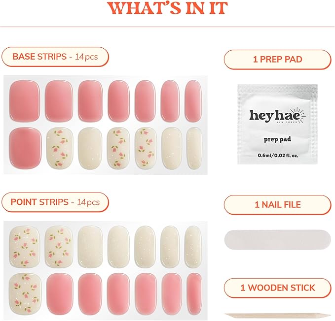 Heyhae Semi Cured Gel Nail Strips Assorted Bundle (3 Pack) | No LED Lamp Needed | Easy Apply & Remove, Salon Quality | Includes Strips, Prep Pads, Nail Files & Wooden Sticks - Sweet Pink