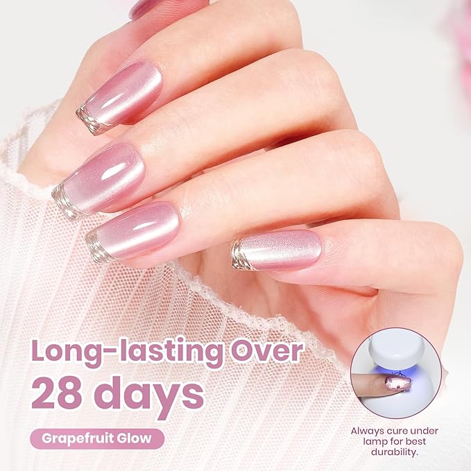 Beetles Stay shining Pink Cat Eye Gel Nail Polish - 15ML Blossom Whisper Pink Cat Eye Glitter Gel Polish with Magnet Jelly Translucent Glass Effect Soak Off UV DIY Manicure Spring Gift for Women