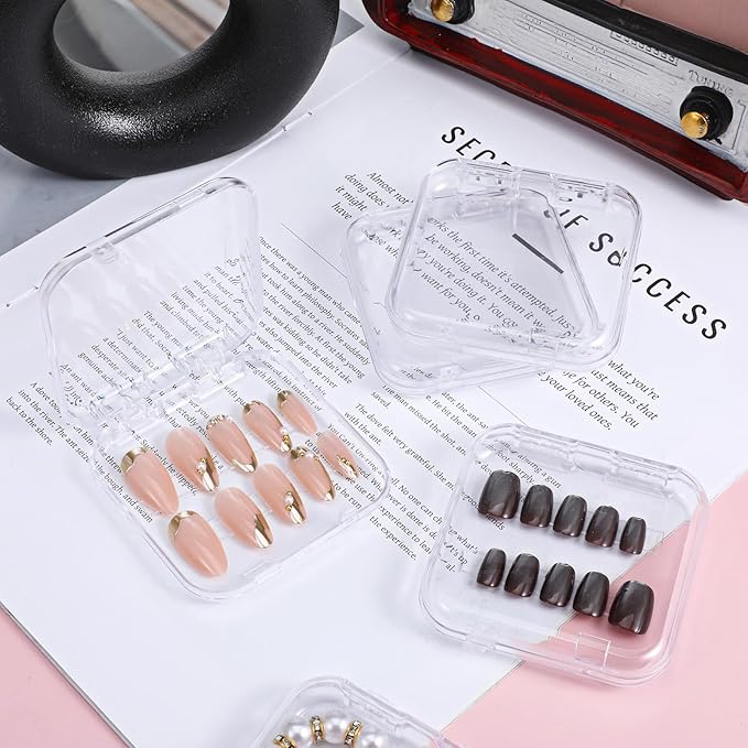 36PCS Press on Nail Boxes with Nail Tape Adhesive Double Sided Tape Acrylic Nail Display Box for Storage Nail Tips Press on Container Nail Art