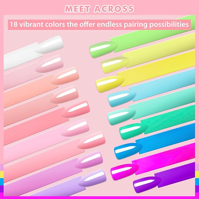 MEET ACROSS 18Pcs Nude Rubber Base Gel for Nails Pink Purple 2 IN 1Rubber Base Gel Set Manicure Gift