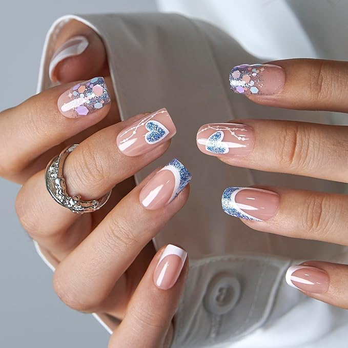 CurvLife Square Press On Nails Medium – 30Pcs Soft Gel Fake Nails, Reusable Glue On Nail Kit with Adhesive Tabs, Natural Fit & Salon-Quality for Women & Girls (Starry Kiss)