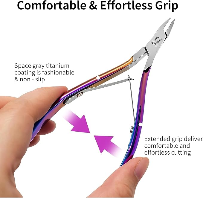 IVON Professional Cuticle Trimmer – Rainbow Finish Stainless Steel, Precision Nail Nipper for Manicure & Pedicure