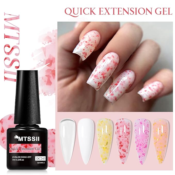 MTSSII Builder Gel for Nails, 6 Colors Hard Gel Polish Extension Kit with 100pcs Nail Forms, Files and Pen Brush Nails Art Manicure Set for DIY at Home