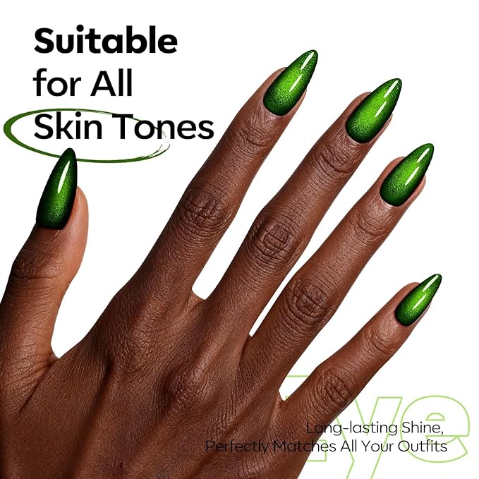 modelones Cat Eye Gel Nail Polish Green Gel Polish Jelly Glass with Magnet Holographic Glitter Shimmer Translucent Sheer Color Magnetic valentine Nail Polish Top Coat Salon DIY at Home 15 ML