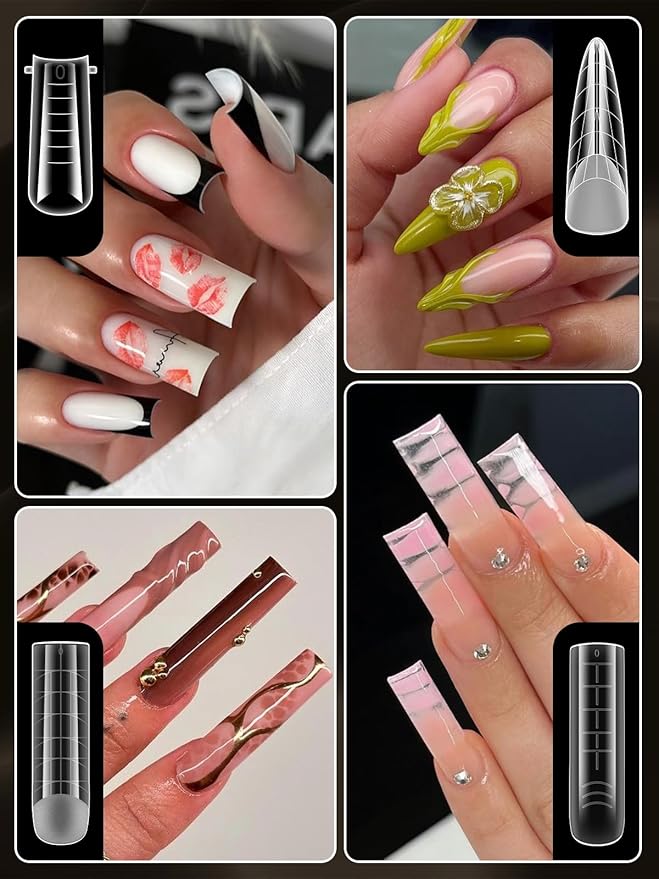 EBANKU Poly Gel Nail Forms Kit - 288PCS Reusable Dual Forms for Builder Gel, Nail Mold Kit with 2.5oz Slip Solution, Brush, File, 5PCS Clips - 12 Shapes