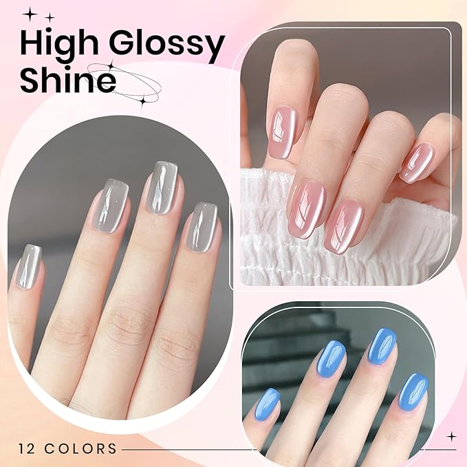 Cat Eye Gel Nail Polish - 12 Colors Silk Cateye Nail Polish Gel with Magnetic Stick Ceramic Moonlight Magnetic Gel Polish High Glossy Shine Effect Nail Art Manicure Home DIY for Women Girl