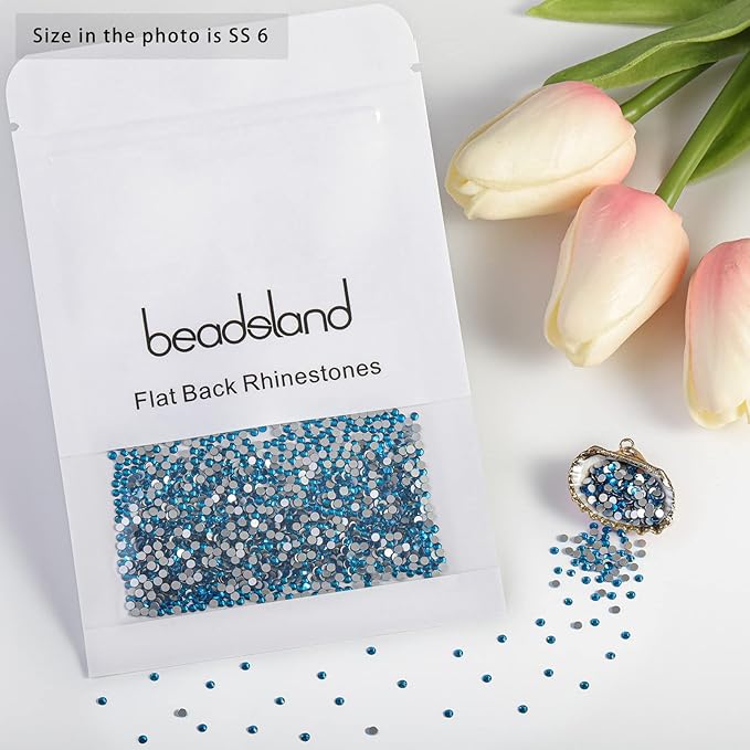 Beadsland Flat Back Crystal Rhinestones Round Gems for Nail Art and Craft Glue Fix, Indicolite, 1.9-2.1mm, SS6/1440pcs