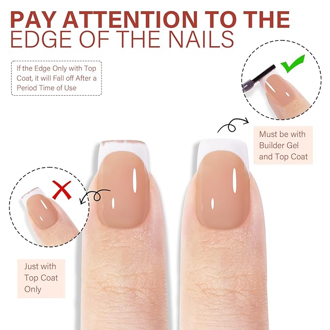 AILLSA French Gel Nail Tips, 192 Pcs Short French Tip Press On Nails Brown, Pre-Applied Primer & Base Coat, No Need File, French Nails Tips Square, Fake Nails with Designs DIY for Women Gift 16 Sizes