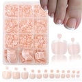 240Pcs White French Tips Press on Toenails Short Square Fake Toe Nails with Glue Tabs, Nude Acrylic Stick on Artificial Toe Nails Press ons for Women Manicure 12 Packs