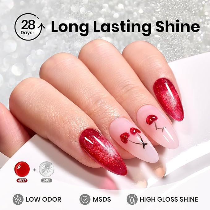 Beetles Silver Cat Eye Gel Nail Polish - 15ML Silver Glitter Cat Eye Gel Polish with Magnet Soak Off UV Velvet Nail Polish Salon DIY Manicure Gift for Women