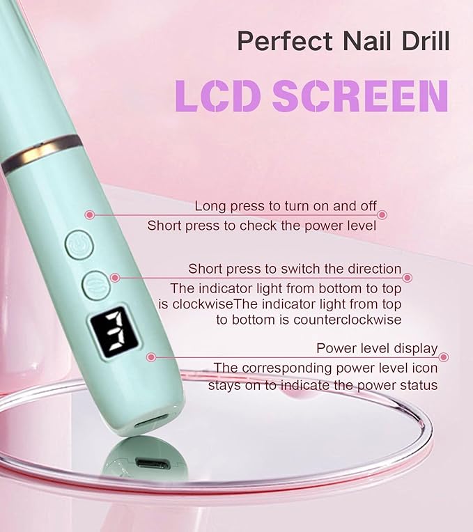Electric Nail Drill Machine File Efile Set for Acrylic Gel Nails Portable Nail Drill Machine Kit Rechargeable Pedicure Tools for Hand Feet Manicure Pedicure Tools Polishing Set(Blue)