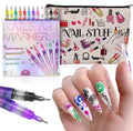 12 Colors Nail Art Pens Set +Women Makeup Bag Cosmetic Bag with Zipper （0.05mm NailPolish Pens, 3D Polish Pen Sets Quickly Drawing Liner Brush for Art Design DIY Manicure Supplies）