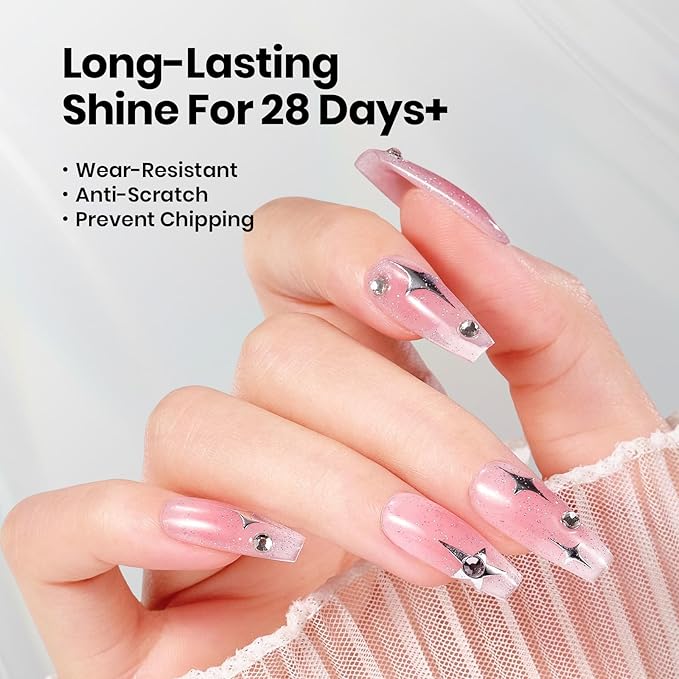 Beetles Gel Polish Glitter Top Coat 15ml, Stay Shining No Wipe Reflective Silver Mix Glitter Shiny Clear Gel Nail Polish Long Lasting High Gloss UV Lamp Nail Art Design Manicure Gifts for Women