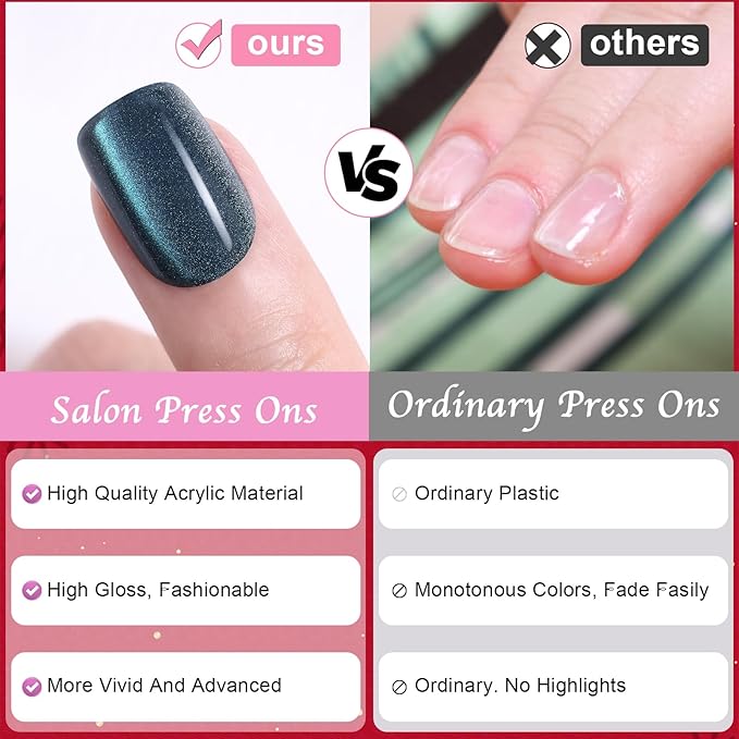 Cat Eye Press on Nails Short, OPkssnails 150pcs Summer Glittering Square Nail Tips, Soft Gel Nails False Nail, Soak Off Acrylic Fake Nails Extensions in 15 Sizes