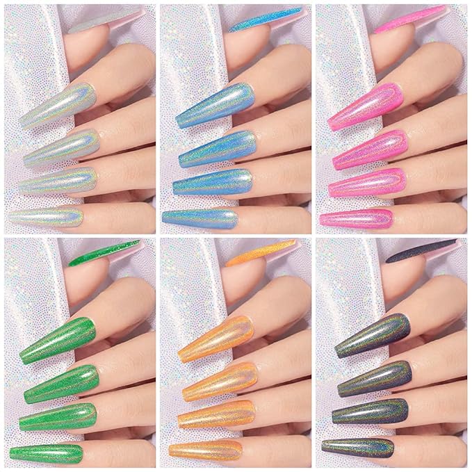 MIZHSE 6 Glitter and 6 Holographic Gel Nail Polish, Sparkle Shiny Glossy Rainbow Iridescent High Pigment Gel Polish Nail Lacquer Soak Off Manicure Art Gift for Ladies