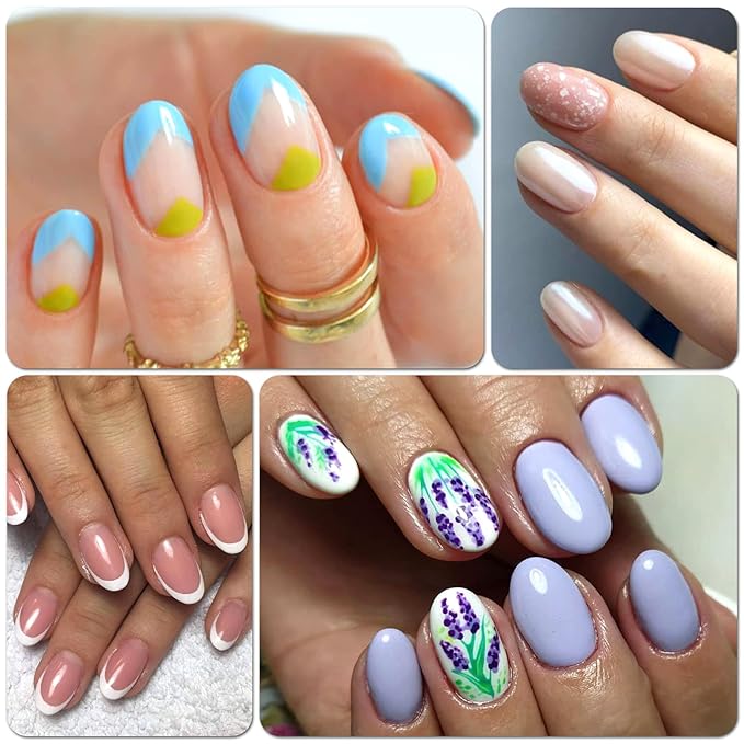 LoveOurHome Oval Press on Nails Short Fake Nails with Glue Tabs, 576pc Short Round Almond Fake Nail Press ons Nail Glue on Nails Kit Acrylic Nails Oval False Nails Artificial Fingernails for Women