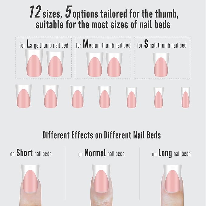 NOVO OVO White French Tip Short Duck Nail Tips Press on, BABY PINK Pre-designed Soft Gel Nail Extension, Extra thick Full Cover Matte Vrial False Nails for DIY x 12 Sizes 240 pcs