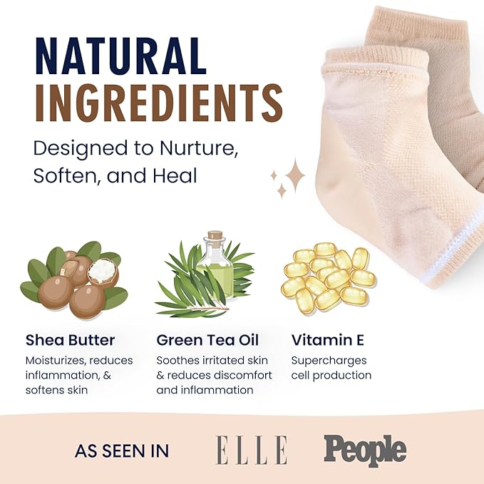 Dr. Frederick's Original Moisturizing Heel Socks for Dry Cracked Heels Treatment - Infused with Olive Oil, Jojoba Oil and Vitamin E - 2 Pairs - Valentines Day Gifts for Her & Him - Beige Shea