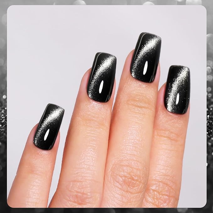 Cat Eye Gel Nail Polish,15ML Black Magnetic Gel Polish Spring Summer Glitter Diamond Shimmer Sparkle Soak off UV LED Light for Nail Art DIY