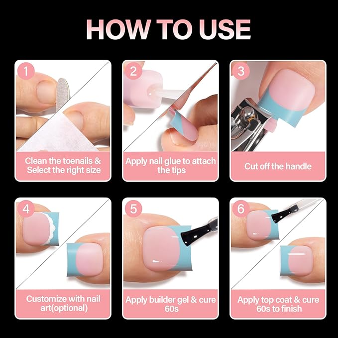 AILLSA French Tip Toe Nail Press Ons 150Pcs 15 Sizes, 5 Mixed Colors Sharp Square Berry Pink Toenail Extensions, Acrylic Toe Nail Tips for Home DIY Pedicure