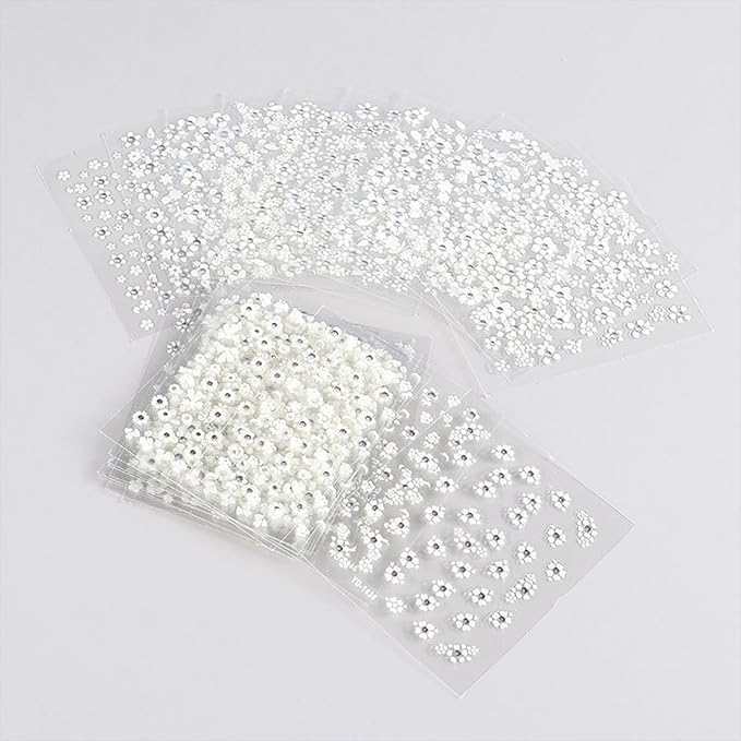 30 Sheets White Flower Nail Art Stickers 3D Self Adhesive Floral Nail Decals Flower with Rhinestones Nail Art Supplies White Flower Nail Stickers for Women Girls Manicure Decoration