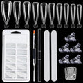 Dual Forms For Polygel,100pcs Stiletto Nail Forms For Builder Gel 10 Sizes Clear Poly Gel Nail Tips Acrylic Extension Nail Mold Set With Brush/Clip/File/Crystal Cup,Manicure Kit For Beginner