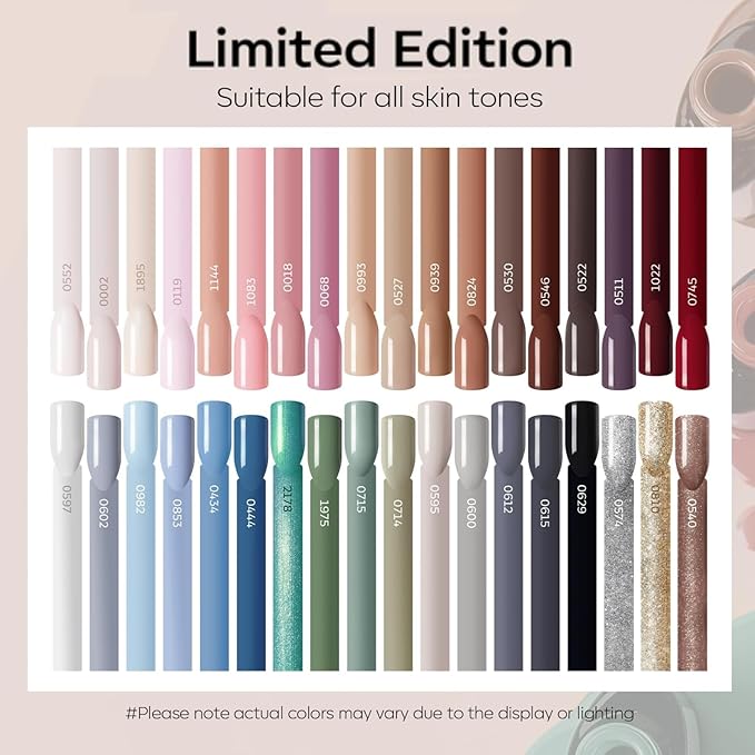 modelones 40 Pcs Gel Nail Polish Set, 36 Colors Winter Nude Brown White Burgundy Red Blue Black Glitter Gel Polish Kit with Base Coat& Matte Glitter Glossy Top Coat Salon DIY Manicure