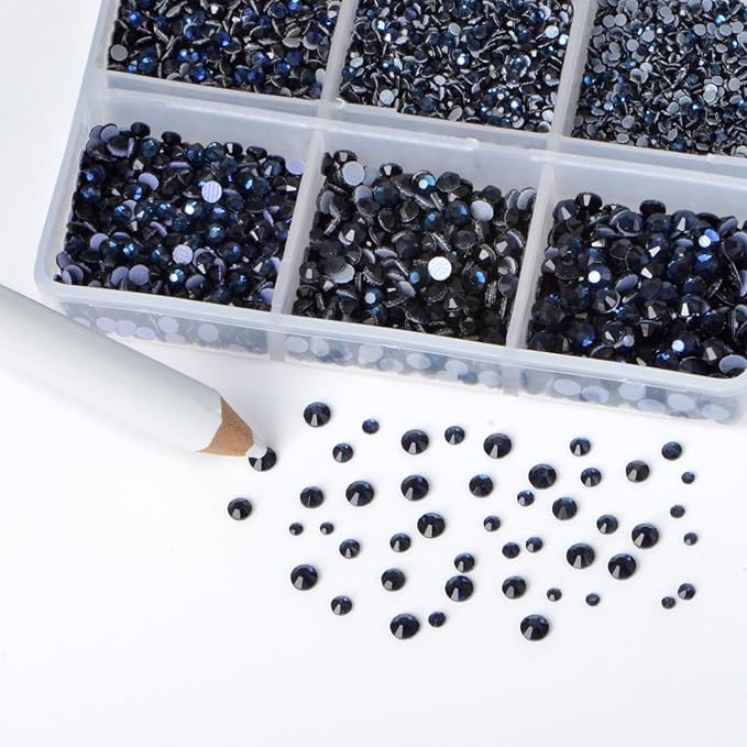 Bymitel Hotfix Crystal Rhinestones Round Gems for Crafts,Mixed 6 Sizes with Wax Pencil Kit, Montana1.3-3.2mm(SS3-SS12/8000pcs)