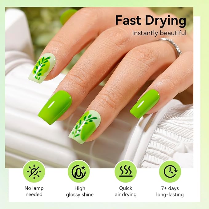 Green Nail Polish Set - 6 Colors Light Dark Green Olive Teal Natural Milky Gree n Shade for All Seasons, Quick Air Dry Non Gel, Nail Art DIY at Home Manicure Gift for Women Girls