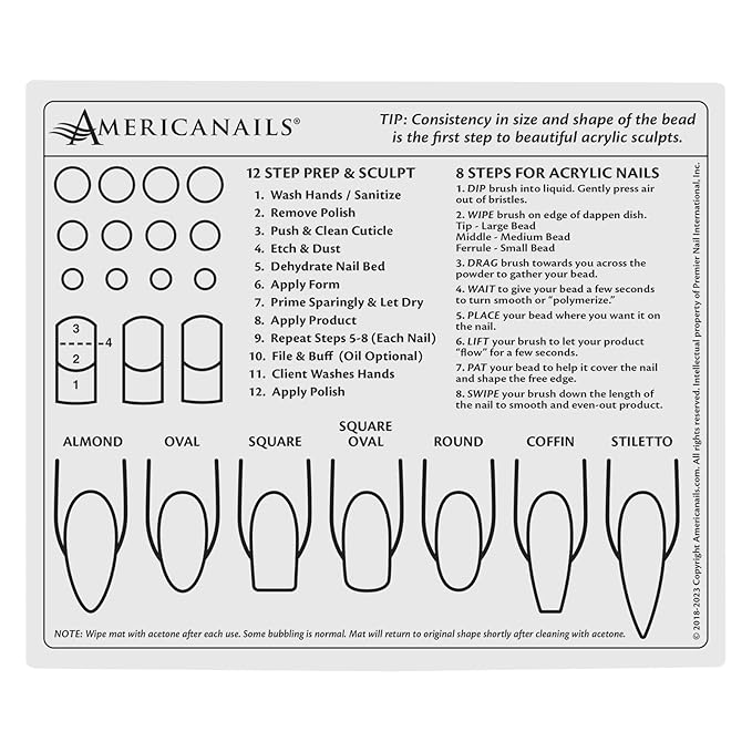 Americanails Mini Acrylic Nail Training Mat - Beginners Silicone Trainer Sheet, Apply Acrylic Nails with Flexible Roll Up Pad Template, Worksheet for Acrylic Fingernails & Nail Technology